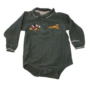 Vintage Walt Disney World Baby Bodysuit 24 Months Mickey Pluto Embroidered Polo